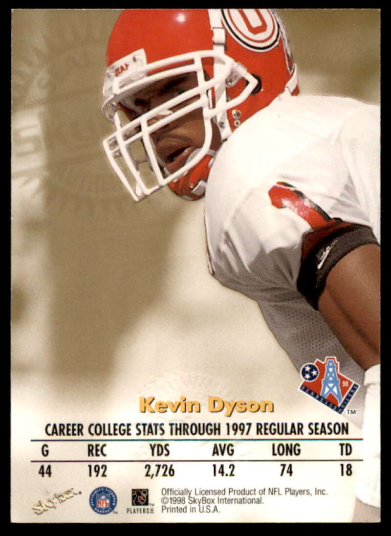 Kevin Dyson Rookie Card 1998 SkyBox Premium Autographics #22  Image 2