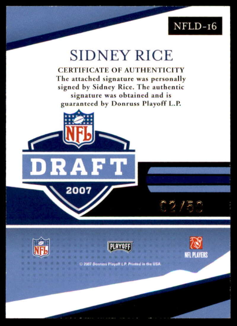 Sidney Rice Rookie Card 2007 Playoff Prestige NFL Draft Autographs #16  Image 2