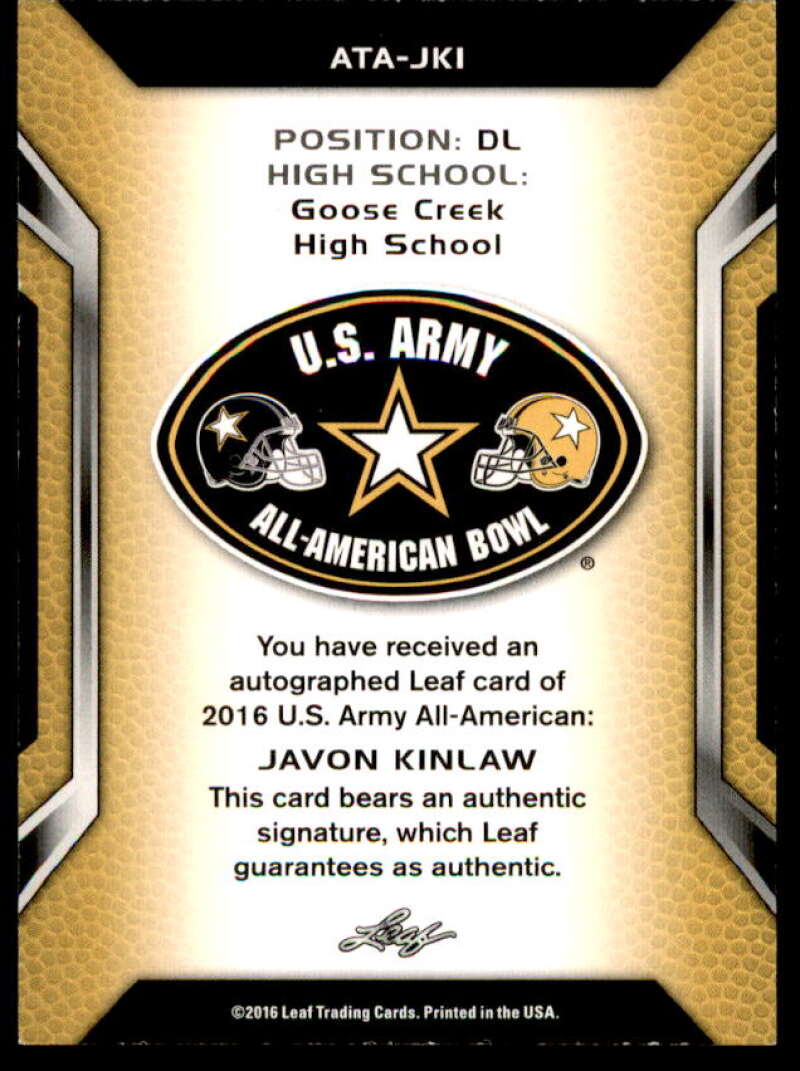 Javon Kinlaw/15 2016 Leaf Army All-American Bowl Tour Autographs Black #ATAJK1  Image 2