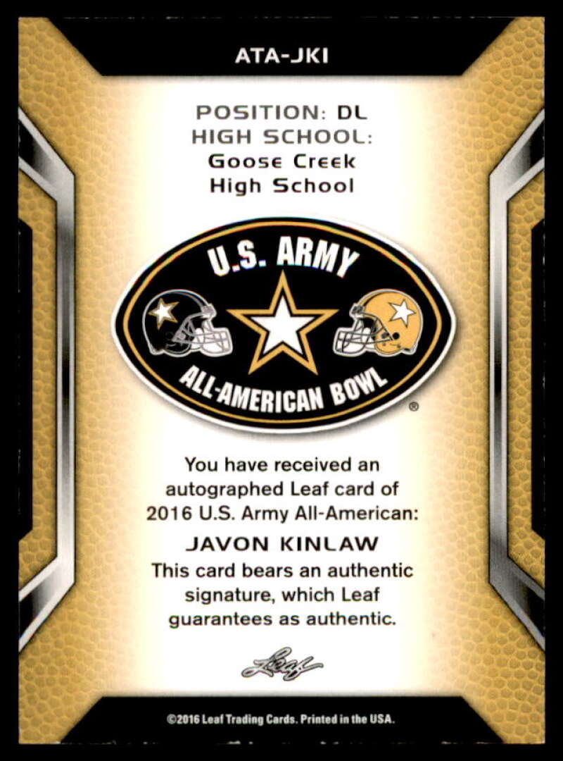 Javon Kinlaw/15 2016 Leaf Army All-American Bowl Tour Autographs Black #ATAJK1  Image 2