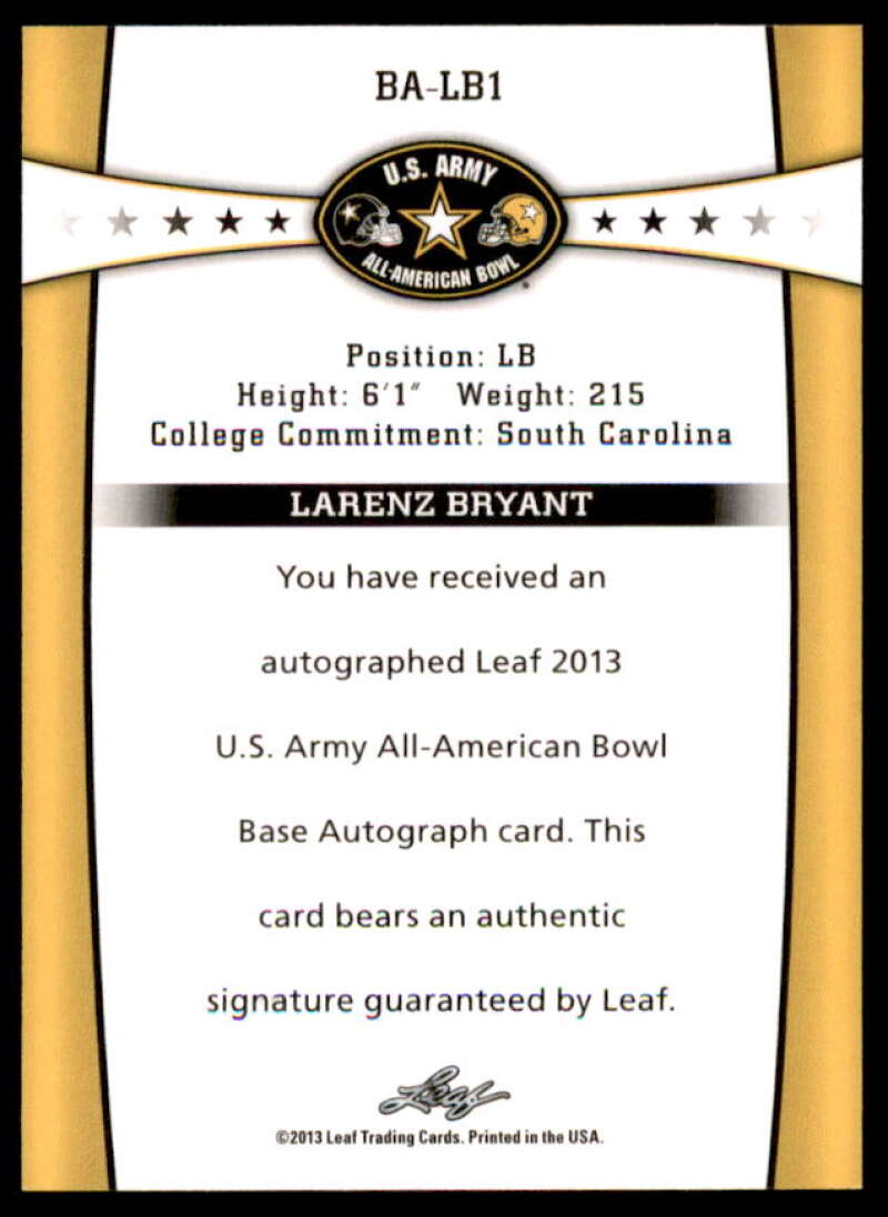 Larenz Bryant Rookie Card 2013 Leaf Army All-American Bowl Gold #BALB1  Image 2