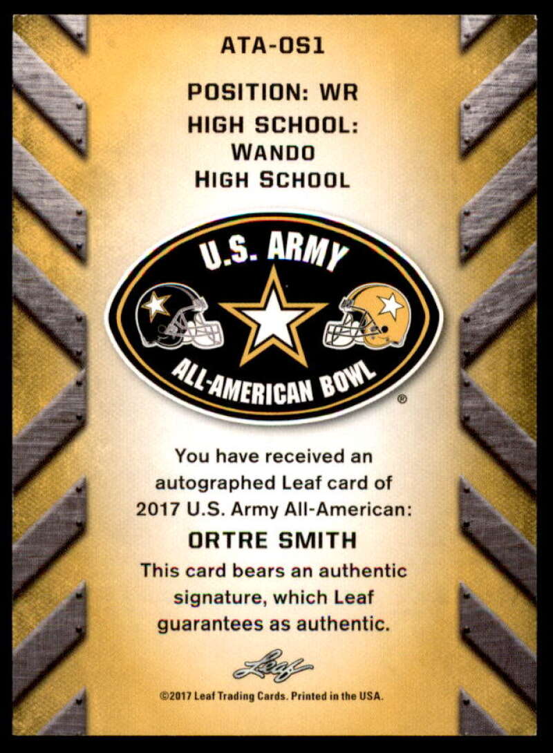 OrTre Smith Card 2017 Leaf Army All-American Bowl Tour Autographs Black #ATAOS1  Image 2