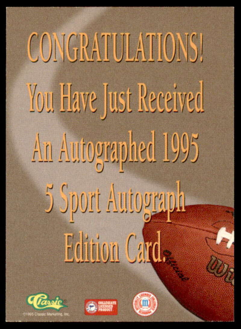 Kerry Collins Rookie Card 1995 Classic Five Sport Autographs #47  Image 2