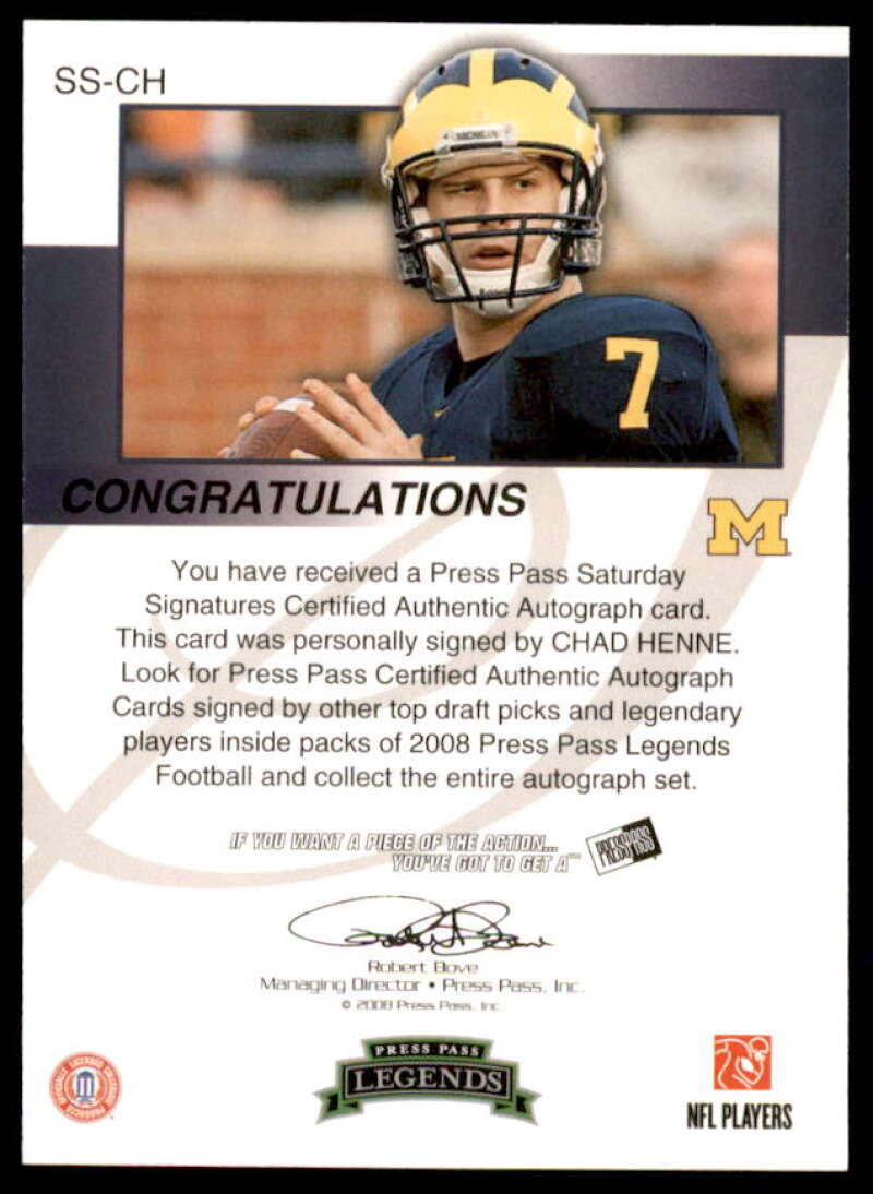 Chad Henne Rookie Card 2008 Press Pass Legends Saturday Signatures #SSCH  Image 2