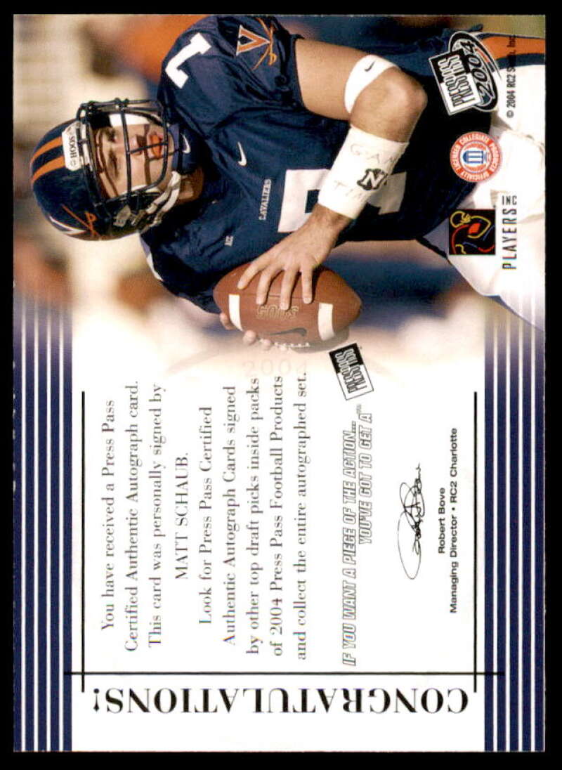 Matt Schaub Rookie Card 2004 Press Pass Autographs Bronze #38  Image 2