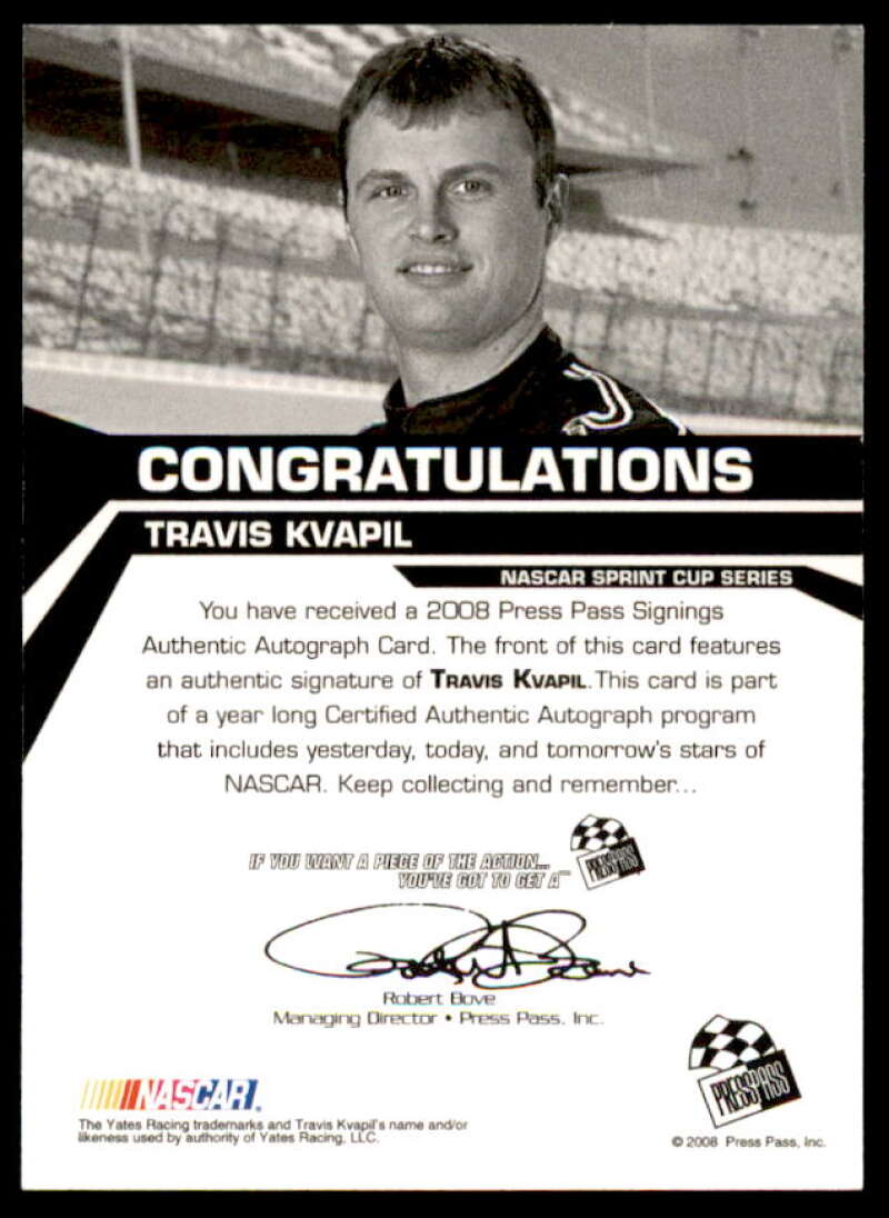Travis Kvapil Card 2008 Press Pass Signings #35  Image 2