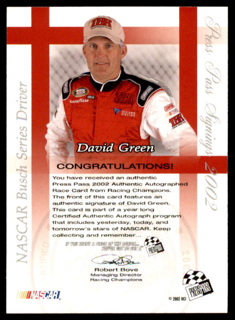 David Green Card 2002 Press Pass Signings #20  Image 2
