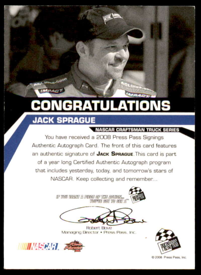 Jack Sprague Card 2008 Press Pass Signings Silver #48  Image 2