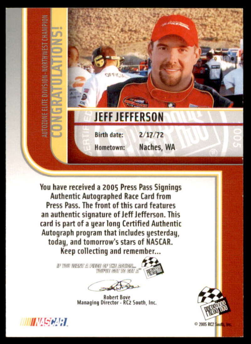 Jeff Jefferson Card 2005 Press Pass Signings #25  Image 2
