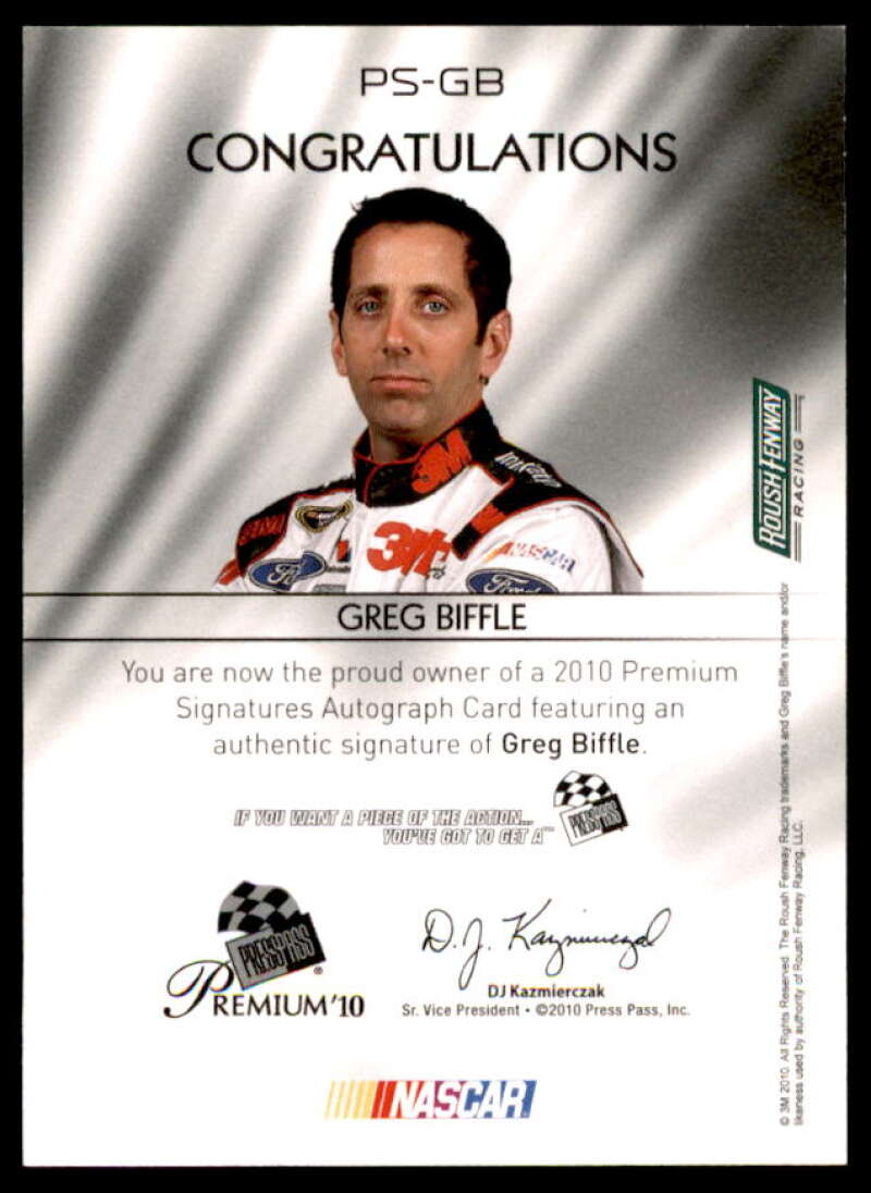 Greg Biffle Card 2010 Press Pass Premium Signatures #PSGB  Image 2