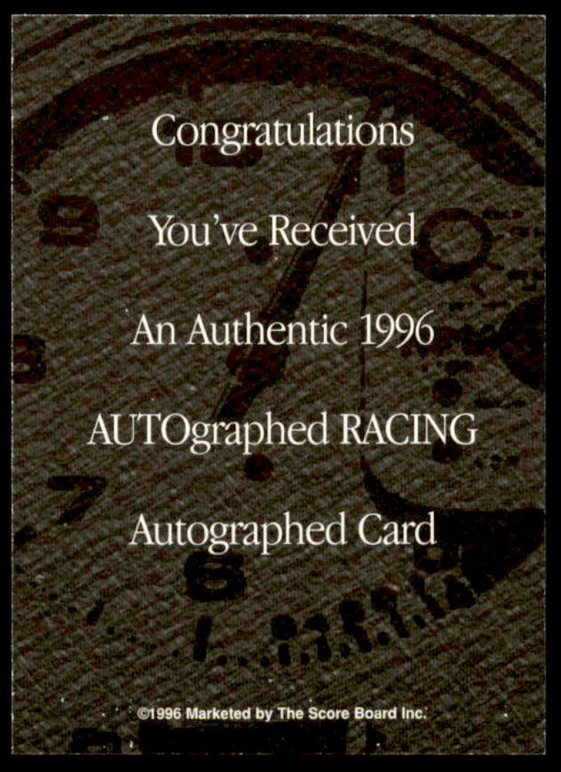 Jason Keller Card 1996 Autographed Racing Autographs #24  Image 2