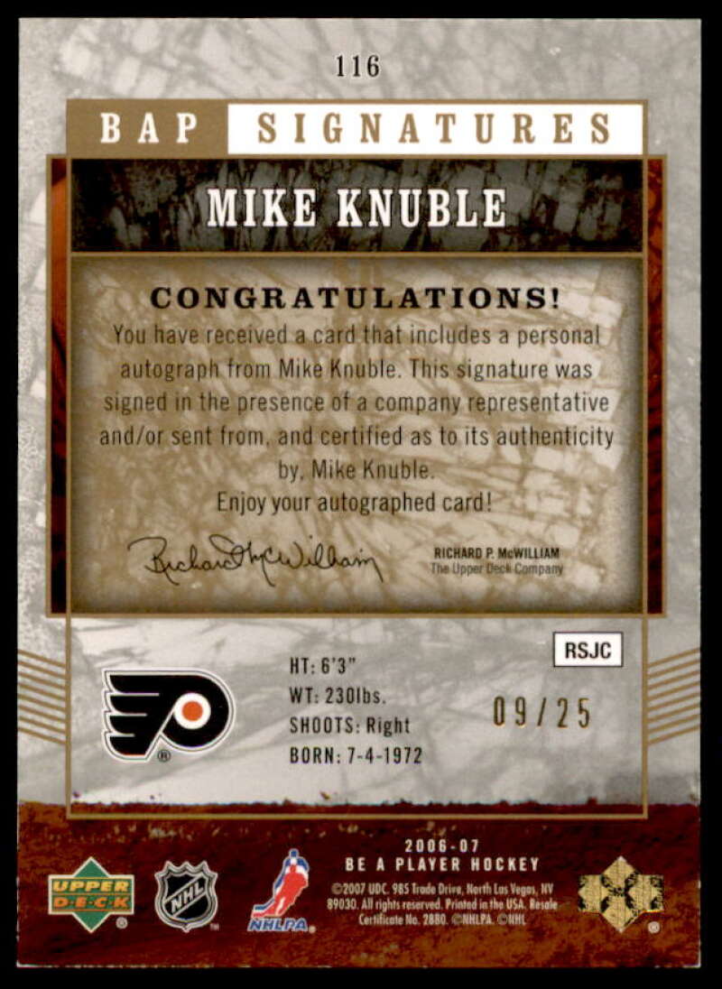 Mike Knuble Card 2006-07 Be A Player Signatures 25 #MK  Image 2