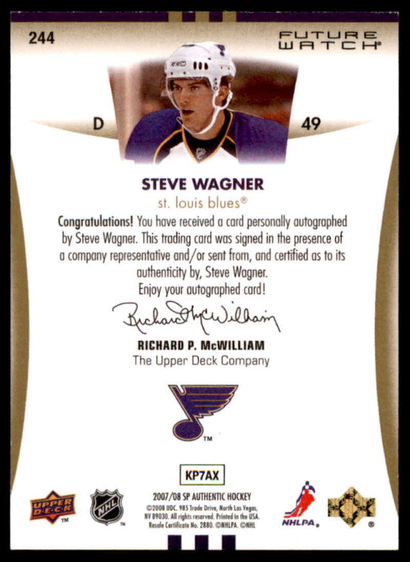 Steve Wagner AU Rookie Card 2007-08 SP Authentic #244  Image 2