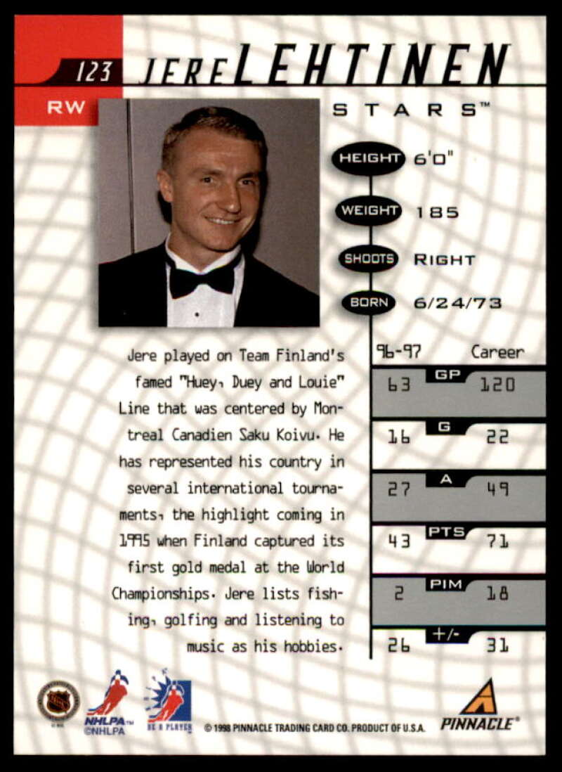 Jere Lehtinen Card 1997-98 Be A Player Autographs #123  Image 2