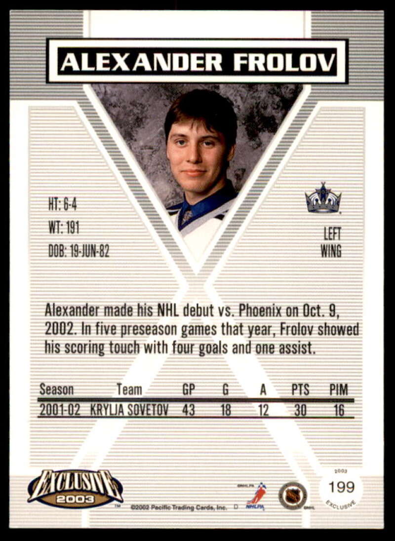 Alexander Frolov AU Rookie Card 2002-03 Pacific Exclusive #199  Image 2