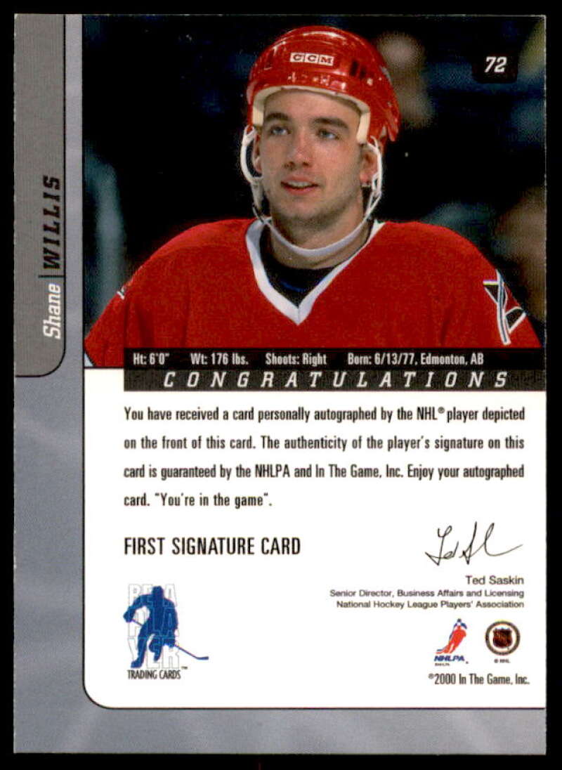 Shane Willis Card 2000-01 BAP Signature Series Autographs #72  Image 2