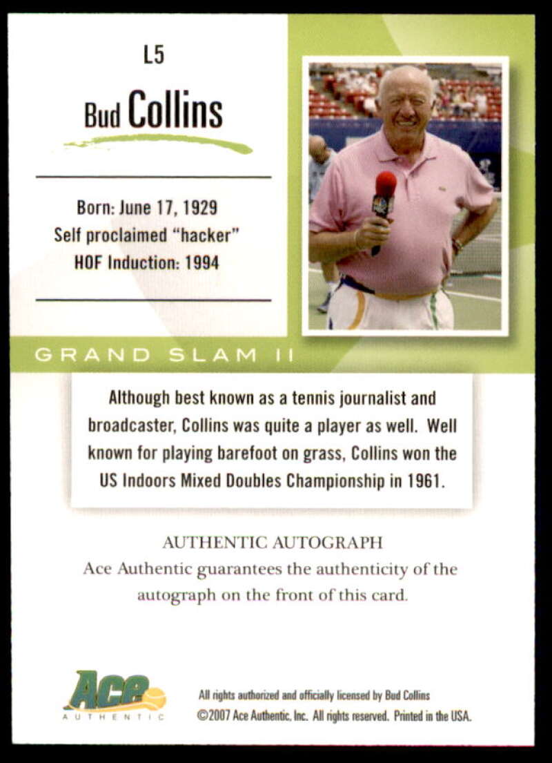 Bud Collins Card 2008 Ace Authentic Grand Slam Legends Autographs Bronze #L5  Image 2