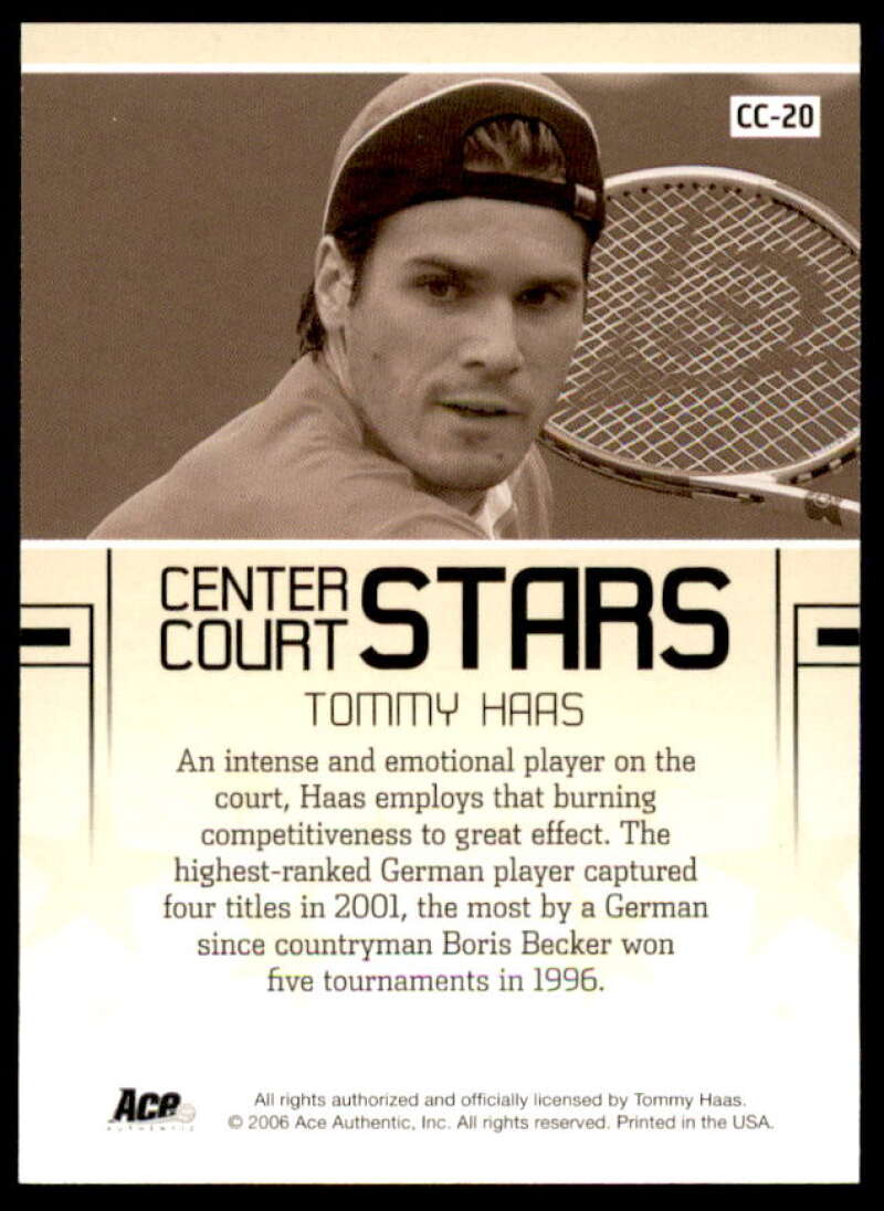 Tommy Haas Card 2006 Ace Authentic Grand Slam Center Court Stars Autographs #20  Image 2