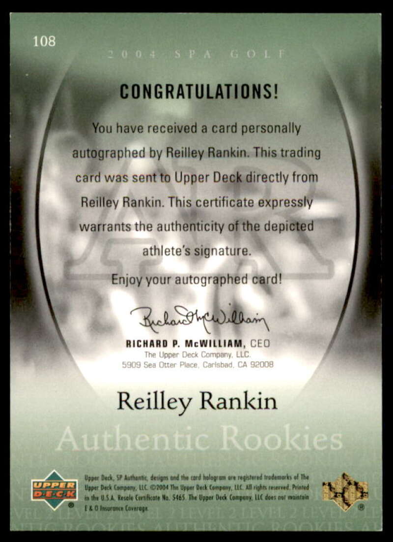 Reilley Rankin AU/1500 RC Card 2004 SP Authentic #108  Image 2