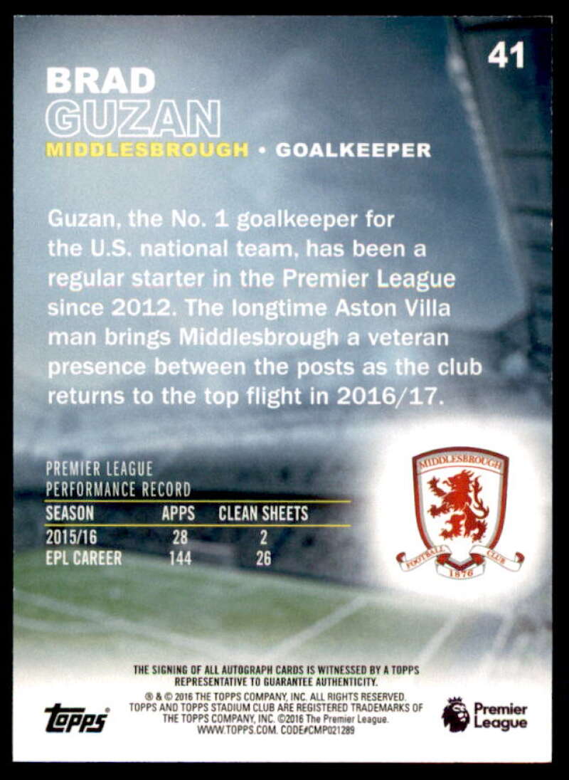 Brad Guzan Card 2016-17 Stadium Club English Premier League Autographs #41  Image 2