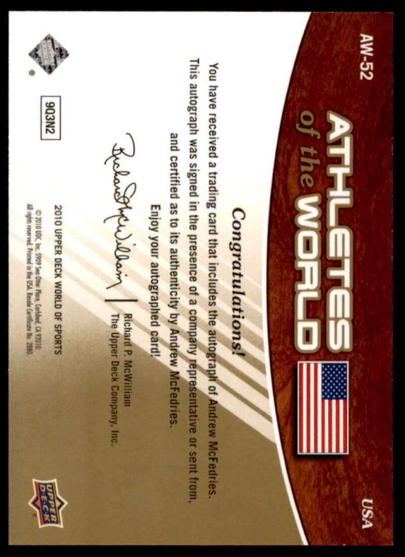 Andrew McFedries 2010 World of Sports Athletes of the World Autographs #AW52  Image 2