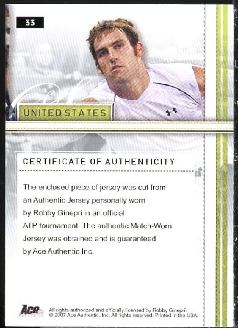 Robby Ginepri Card 2007 Ace Authentic Straight Sets Materials #33  Image 2