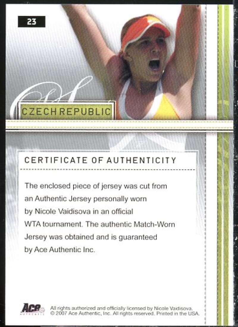 Nicole Vaidisova Card 2007 Ace Authentic Straight Sets Materials #23  Image 2