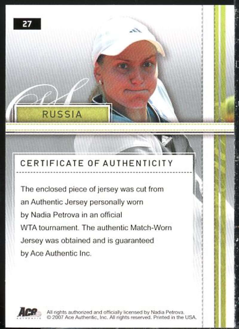 Nadia Petrova Card 2007 Ace Authentic Straight Sets Materials #27  Image 2