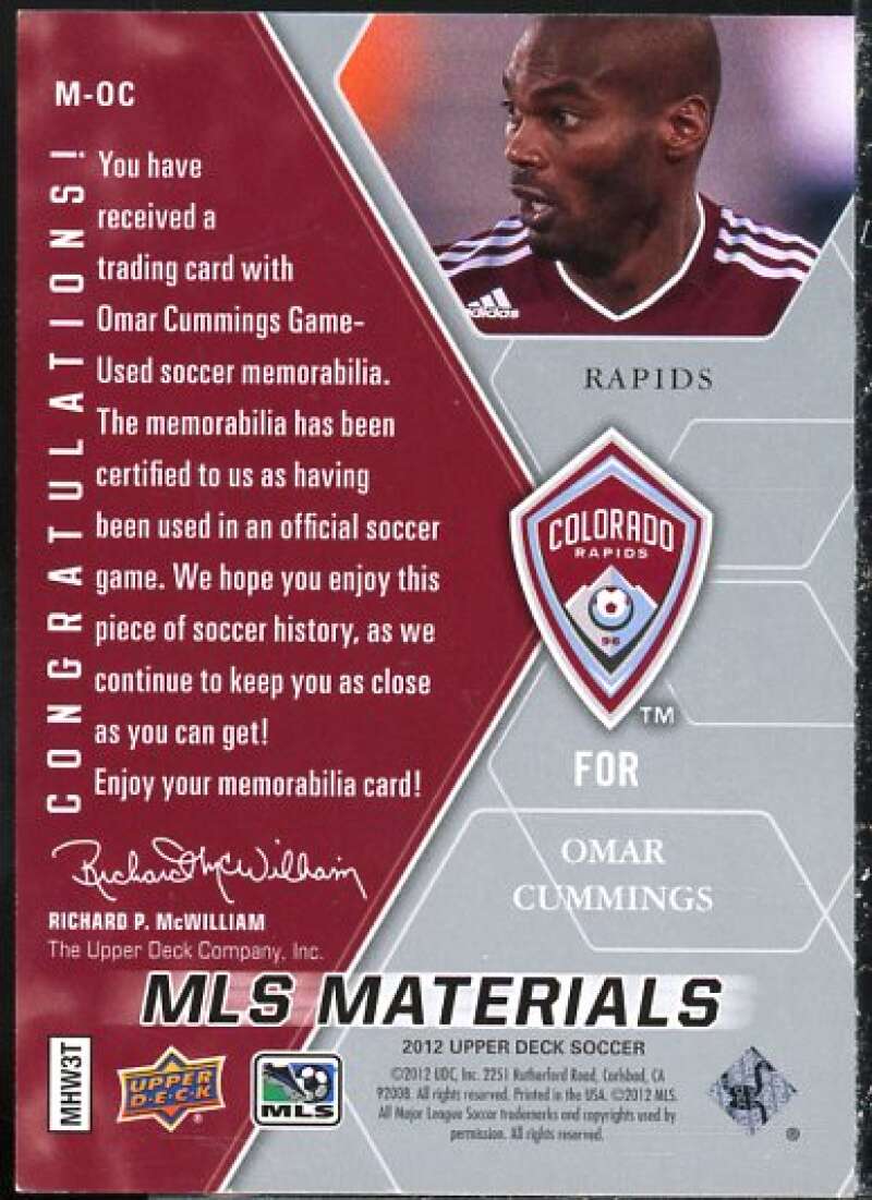 Omar Cummings Card 2012 Upper Deck MLS Materials #OC  Image 2