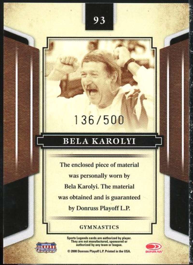 Bela Karolyi Shirt Card 2008 Donruss Sports Legends Materials Mirror Red #93  Image 2