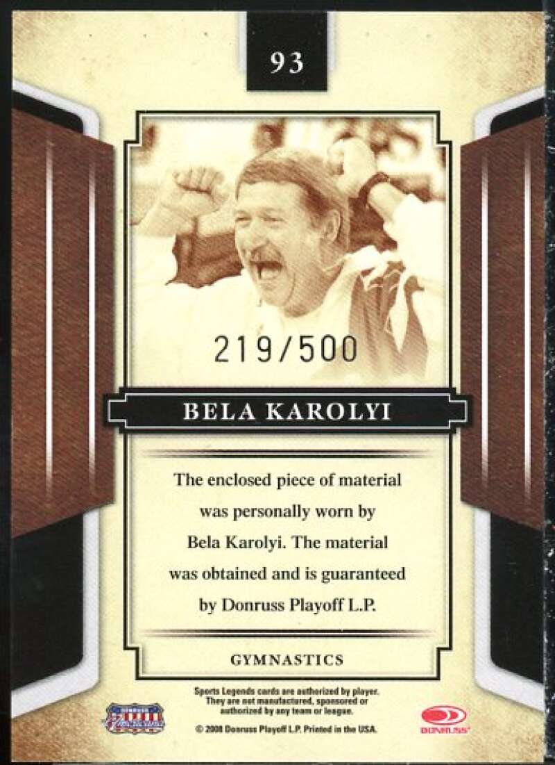 Bela Karolyi Shirt Card 2008 Donruss Sports Legends Materials Mirror Red #93  Image 2