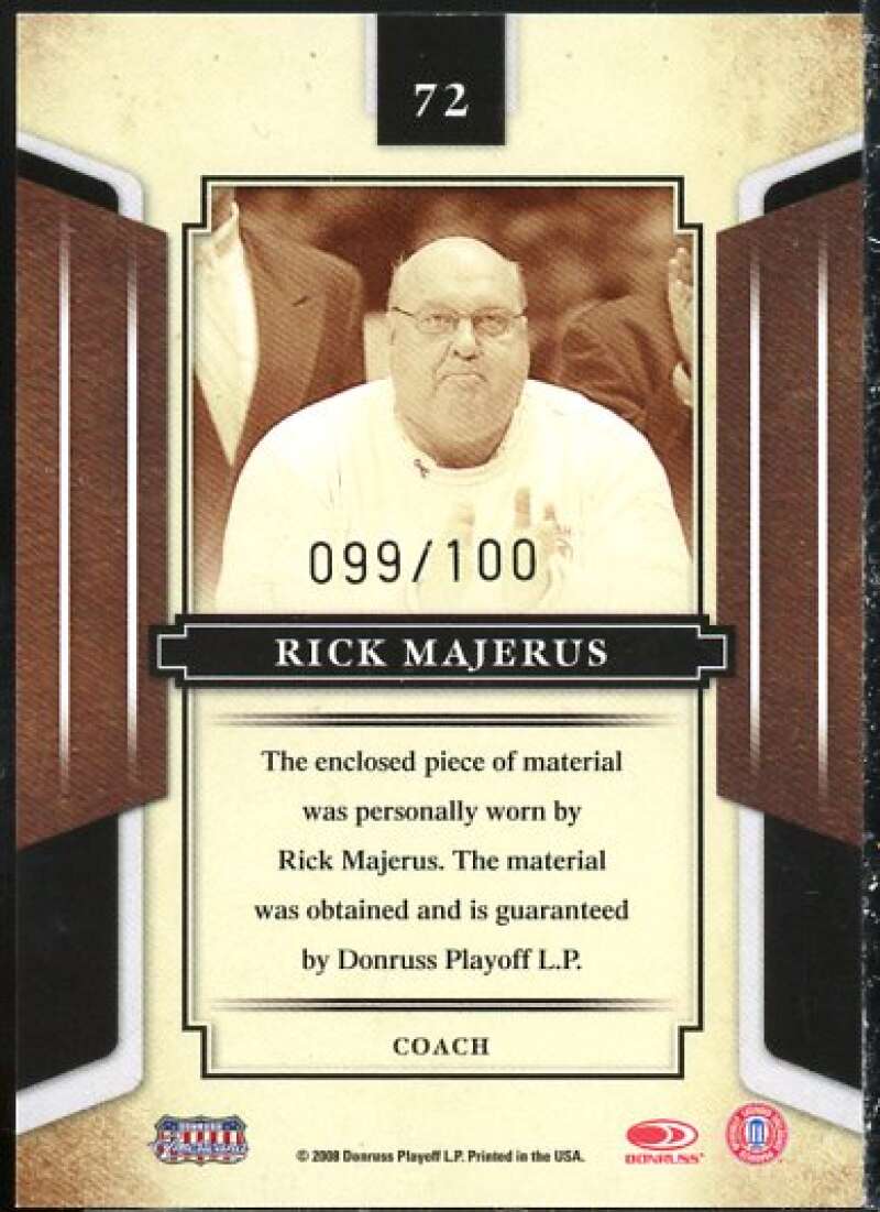 Rick Majerus Card 2008 Donruss Sports Legends Mirror Blue #72  Image 2