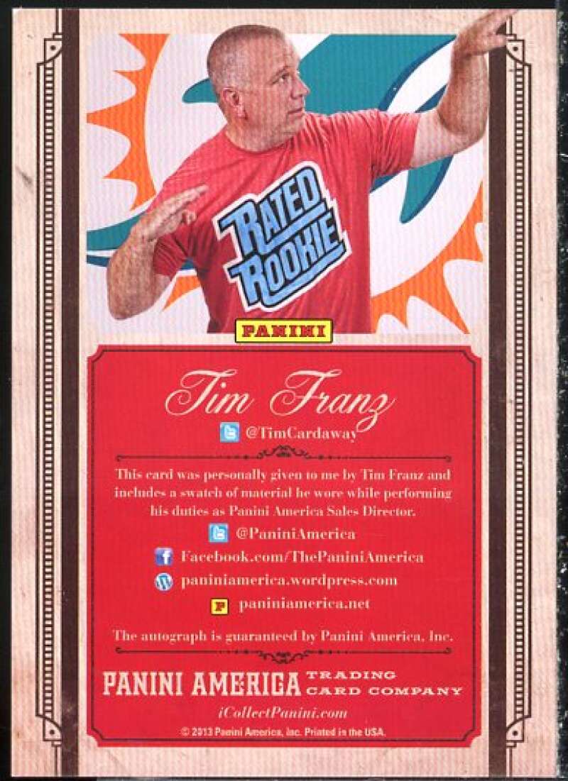 Tim Franz 2013 Panini National Convention Employee Memorabilia Autographs #TT  Image 2