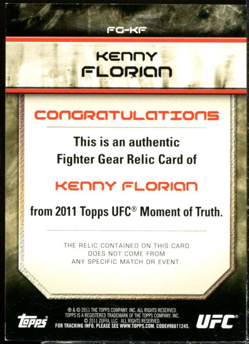 Kenny Florian Card 2011 Topps UFC Moment of Truth Fighter Relics #FGKF  Image 2