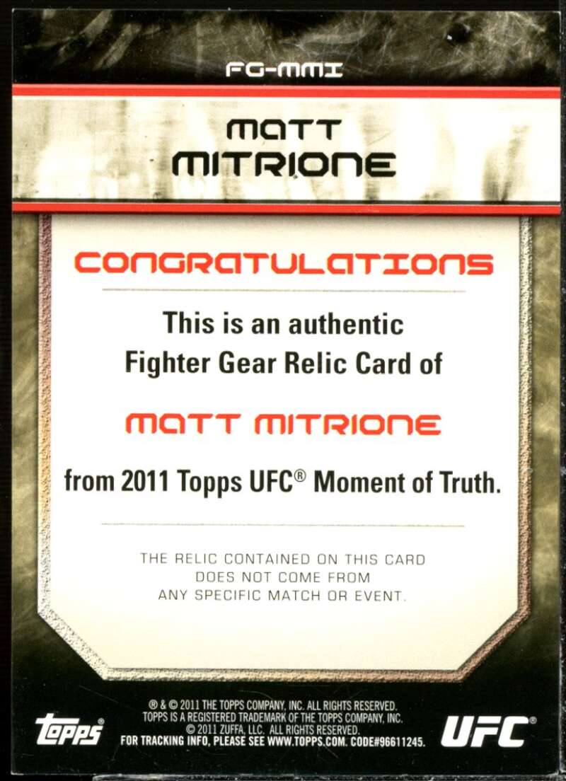 Matt Mitrione Card 2011 Topps UFC Moment of Truth Fighter Relics #FGMMI  Image 2