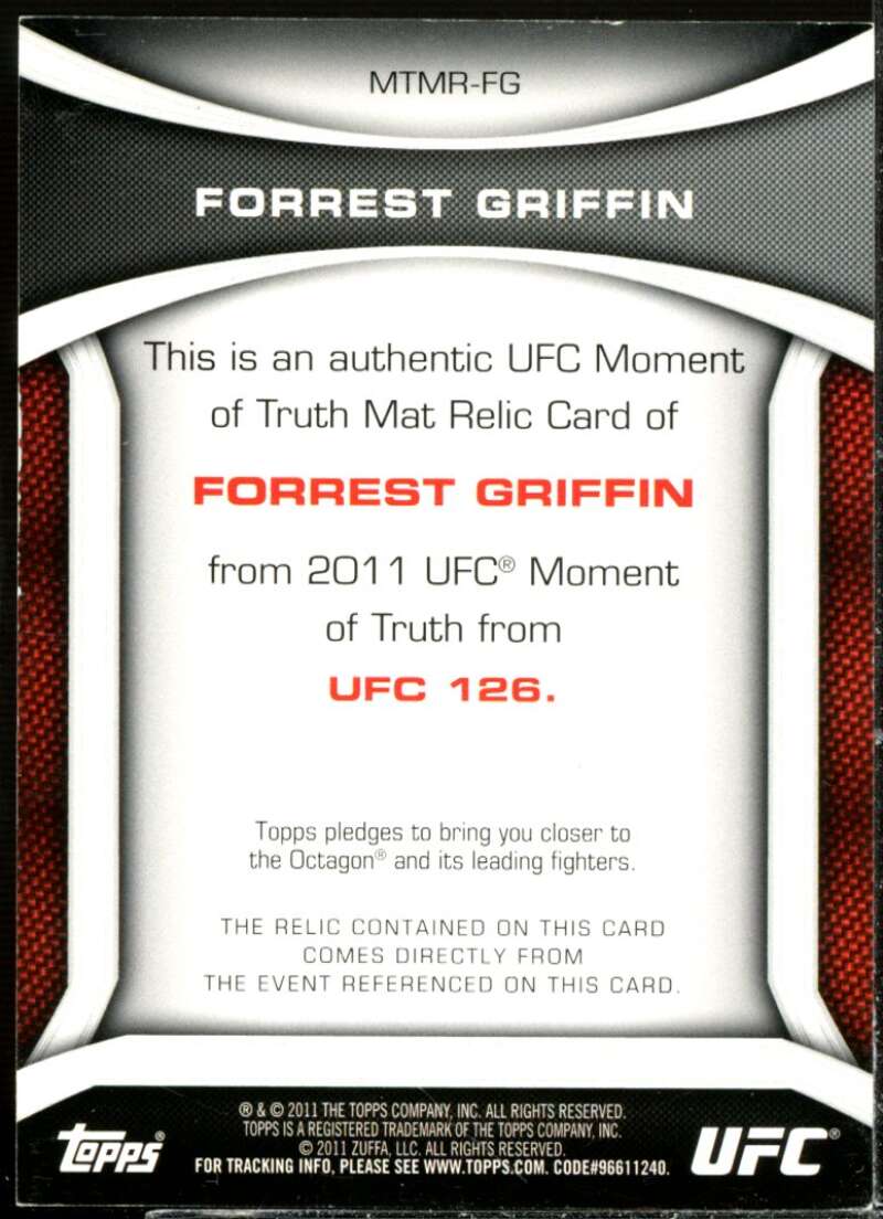 Forrest Griffin Card 2011 Topps UFC Moment of Truth Fight Mat Relics #MTMRFG  Image 2