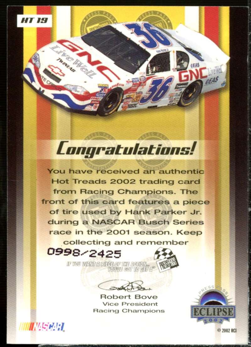 Hank Parker Jr's Car Card 2002 Press Pass Hot Treads #HT19  Image 2