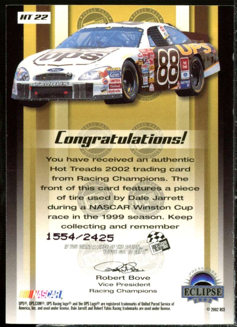 Dale Jarrett's Car Card 2002 Press Pass Hot Treads #HT22  Image 2