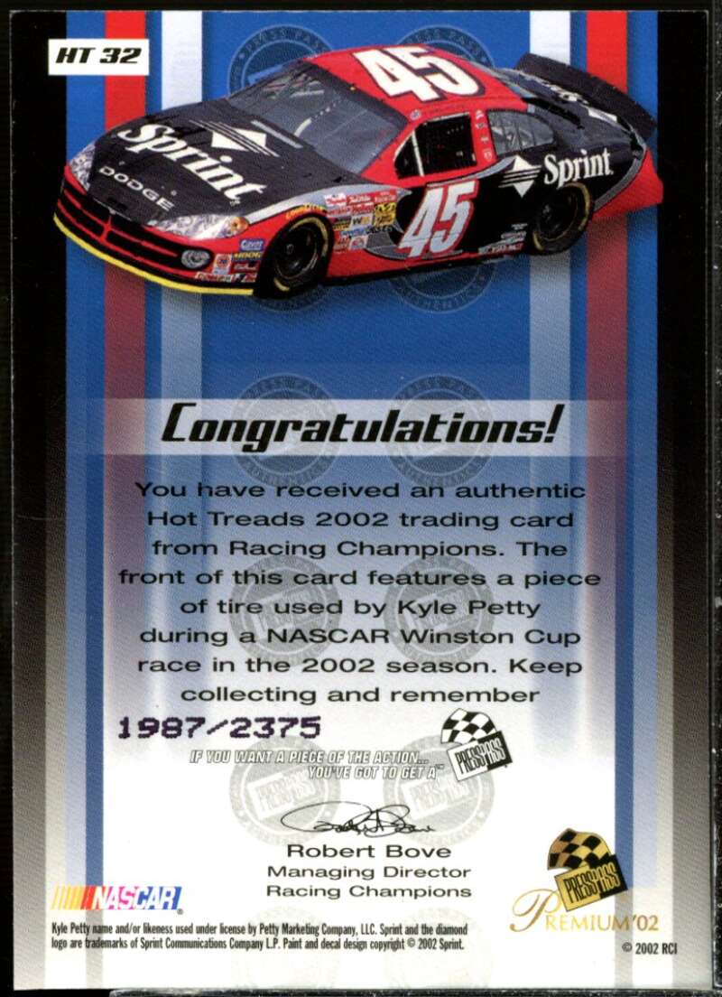 Kyle Petty's Car Card 2002 Press Pass Hot Treads #HT32  Image 2