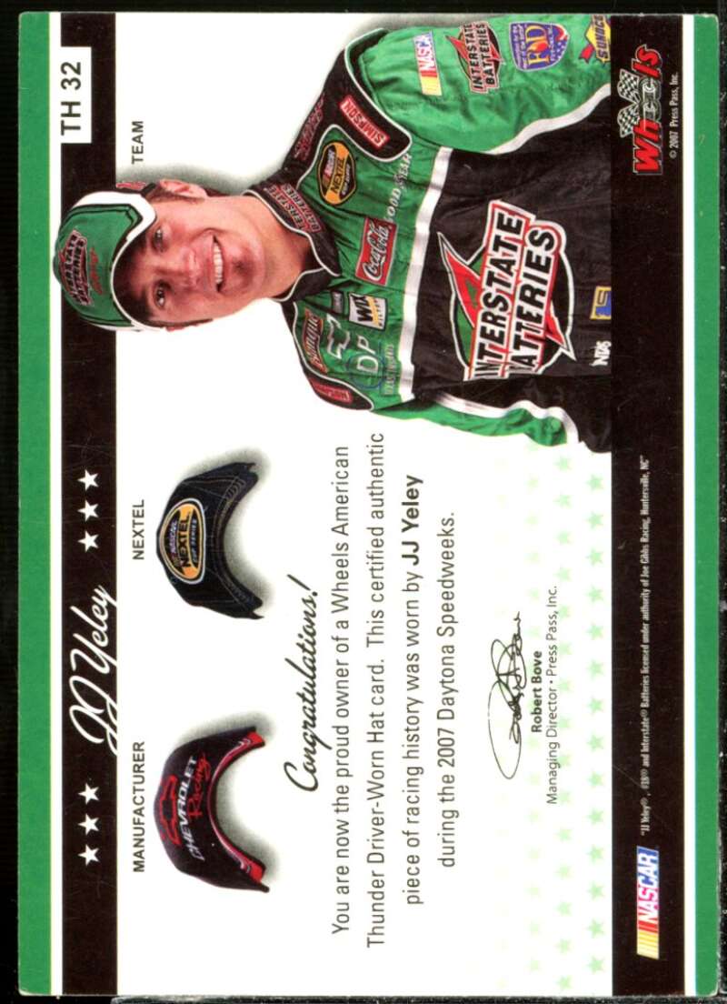 J.J. Yeley Card 2007 Wheels American Thunder Triple Hat #TH32  Image 2