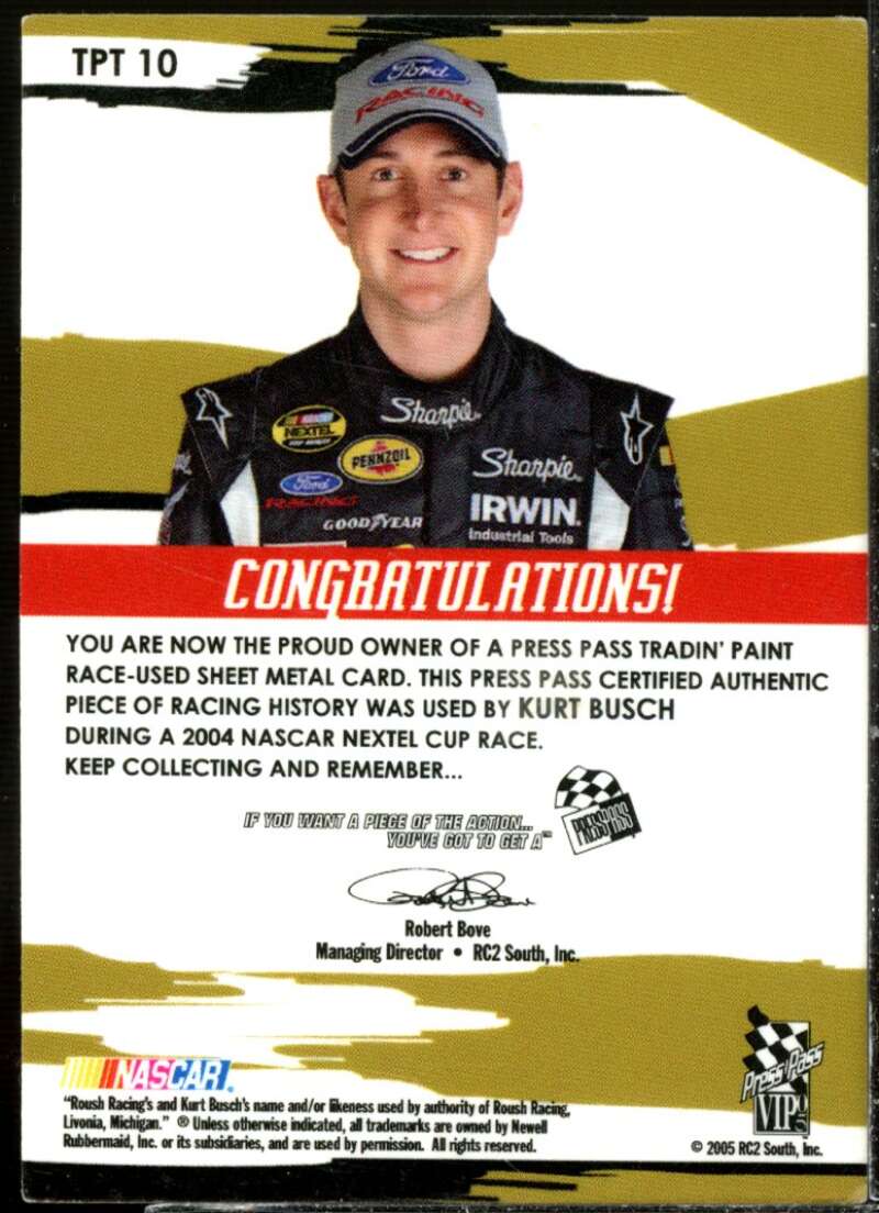 Kurt Busch Card 2005 VIP Tradin' Paint Cars #TPT10  Image 2