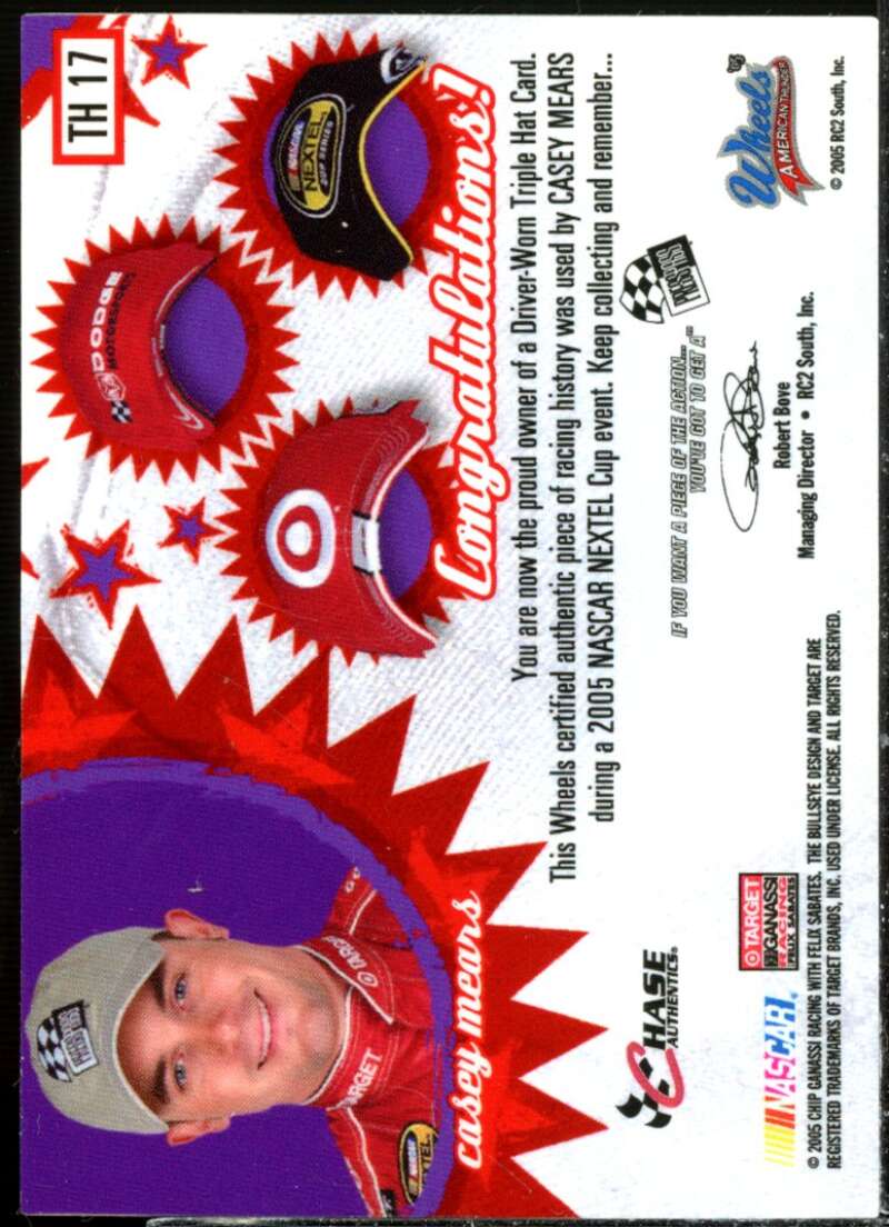 Casey Mears Card 2005 Wheels American Thunder Triple Hat #TH17  Image 2