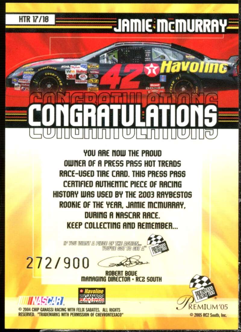 Jamie McMurray Card 2005 Press Pass Hot Treads #HTR17  Image 2