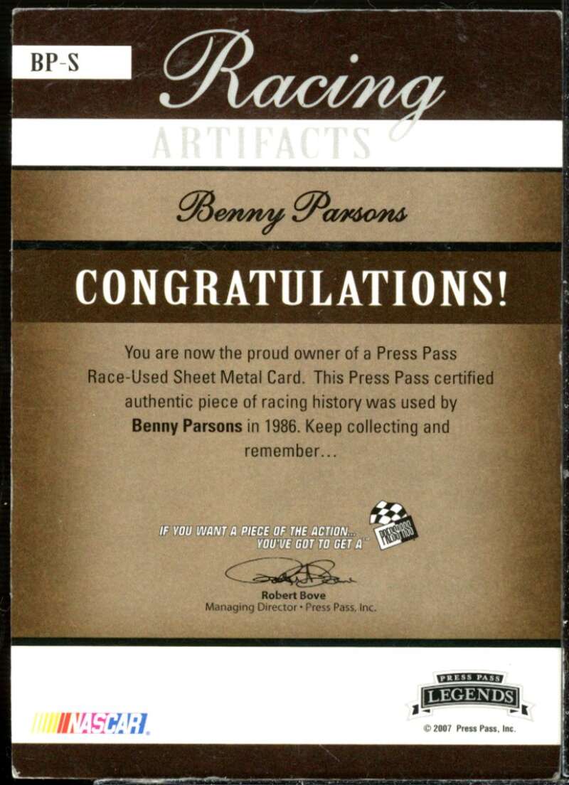 Benny Parsons 2007 Press Pass Legends Racing Artifacts Sheet Metal Bronze #BPS  Image 2