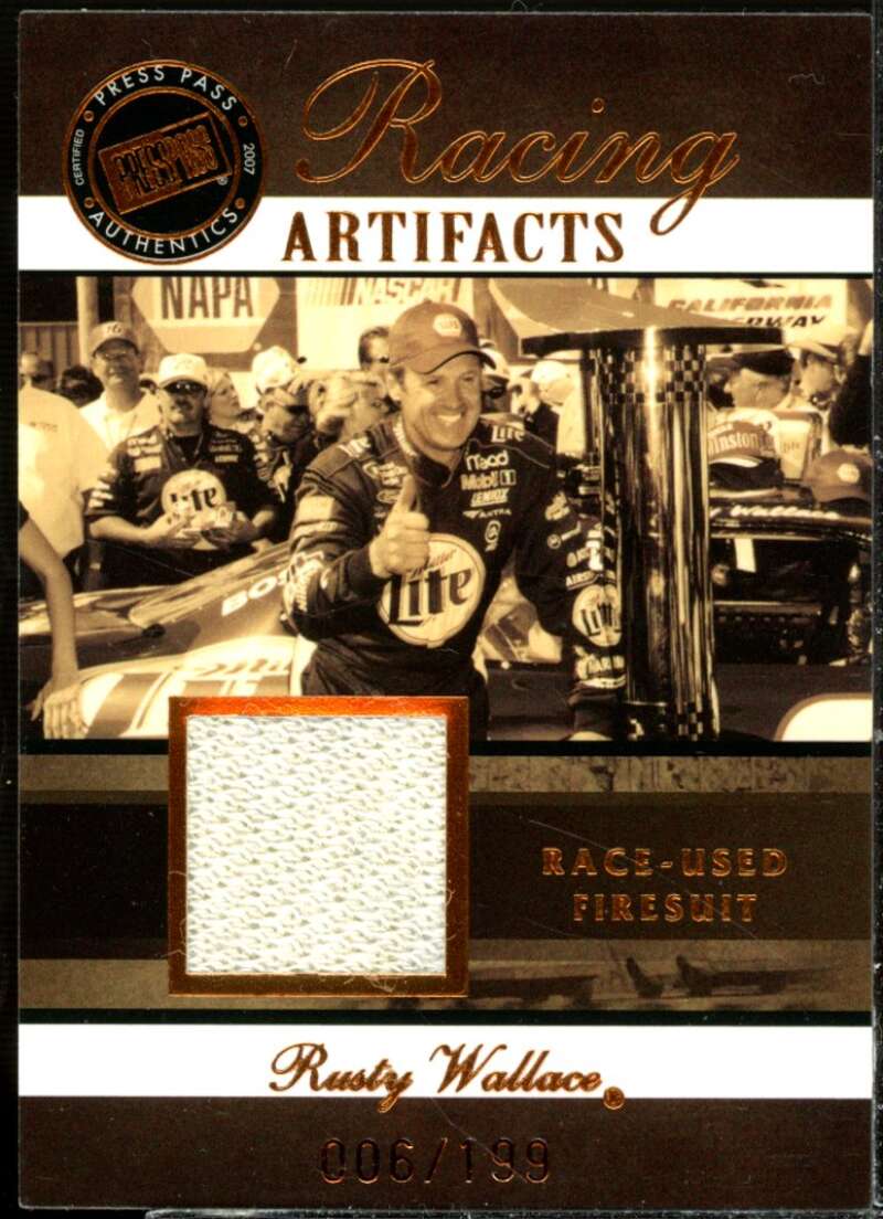 Rusty Wallace 2007 Press Pass Legends Racing Artifacts Firesuit Bronze #RWF  Image 1