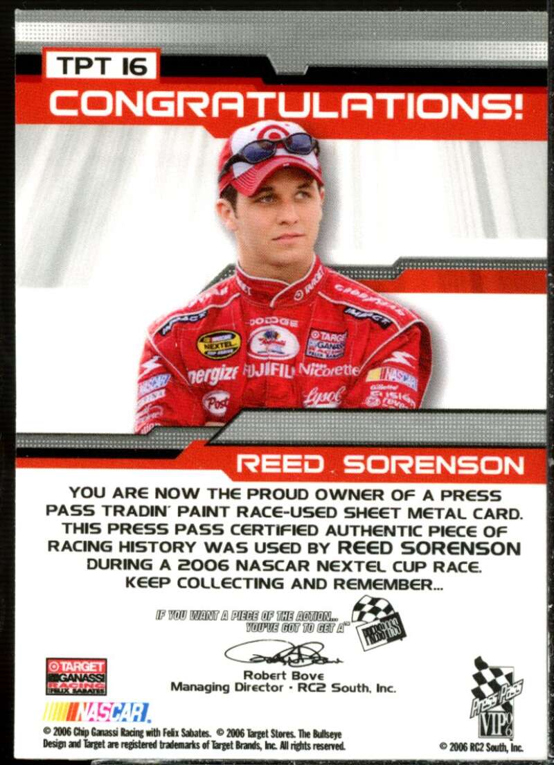 Reed Sorenson Card 2006 VIP Tradin' Paint Cars Bronze #TPT16  Image 2