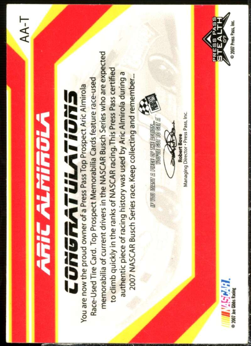 Aric Almirola Card 2007 Press Pass Top Prospects Tires Silver #AAT  Image 2