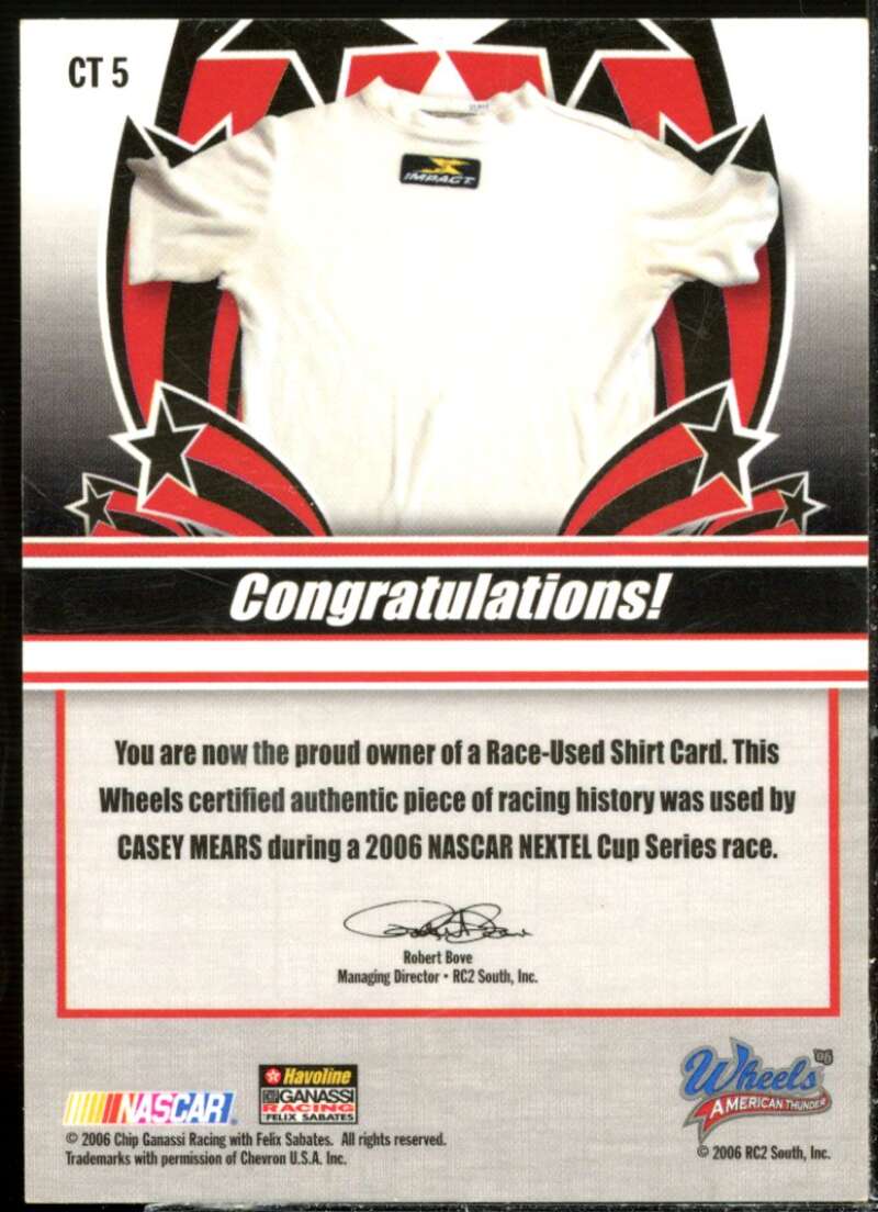 Casey Mears Card 2006 Wheels American Thunder Cool Threads #CT5  Image 2