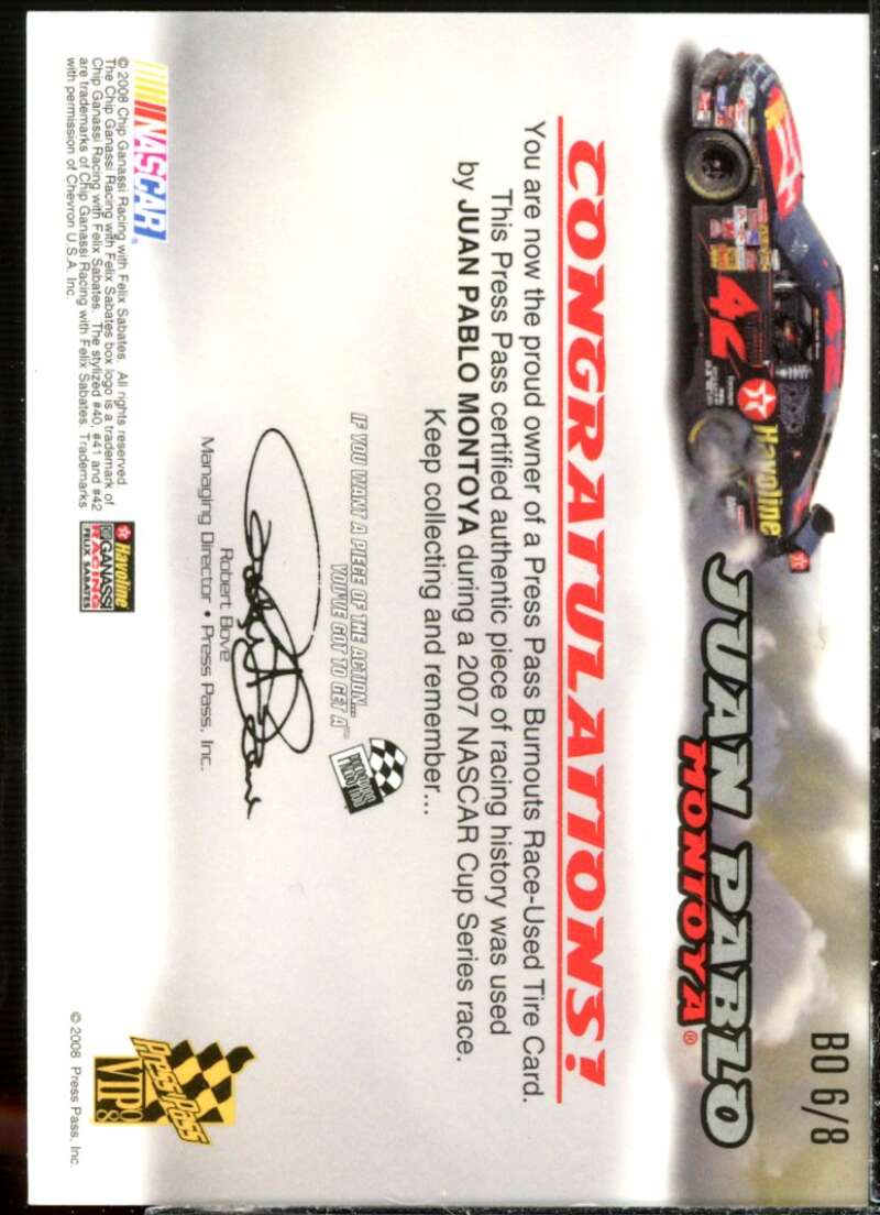 Juan Pablo Montoya Card 2008 Press Pass Burnouts #BO6  Image 2