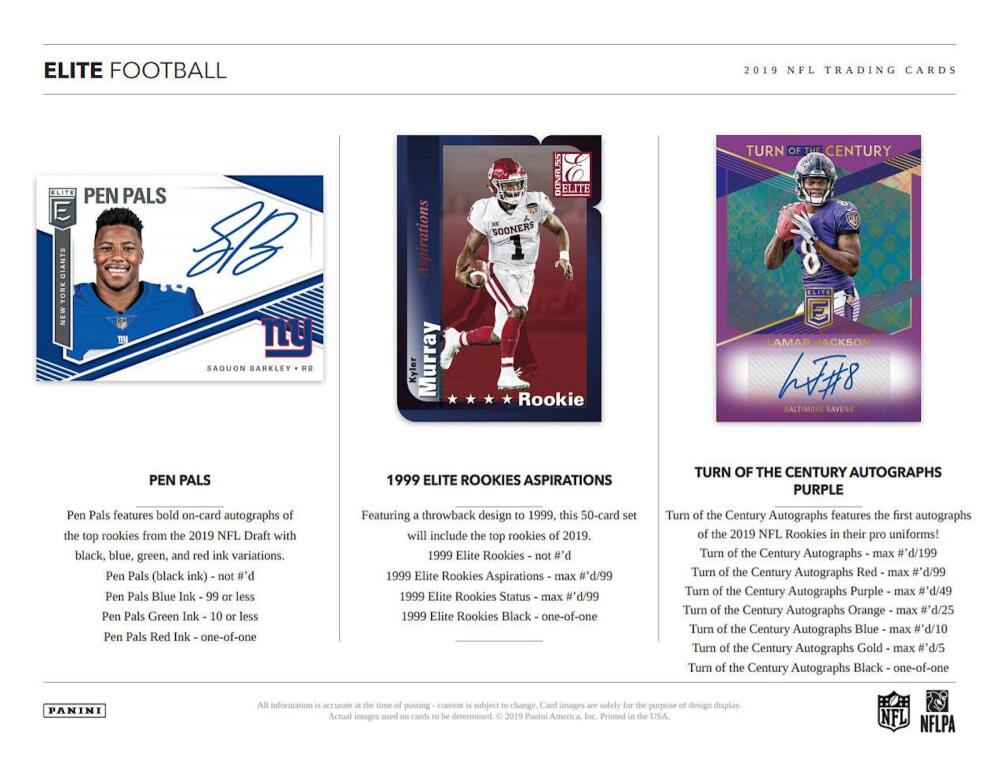 2019 Panini Elite Football Hobby Box Image 4